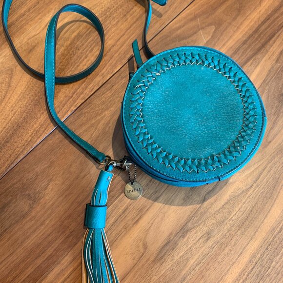 Ampere purse, cross body, mini, holds iphone, round, vegan leather, turquoise - Picture 9 of 16
